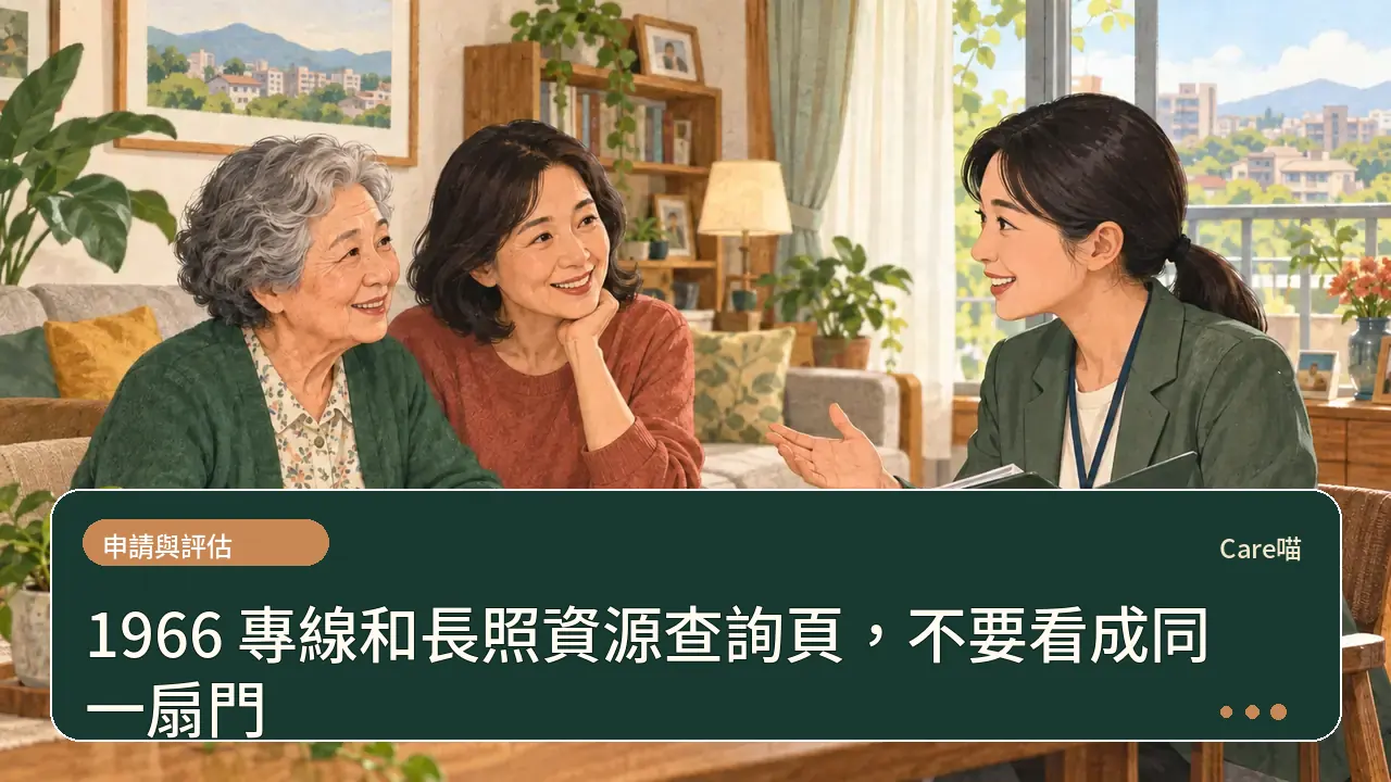 1966 專線和長照資源查詢頁，不要看成同一扇門主題插畫