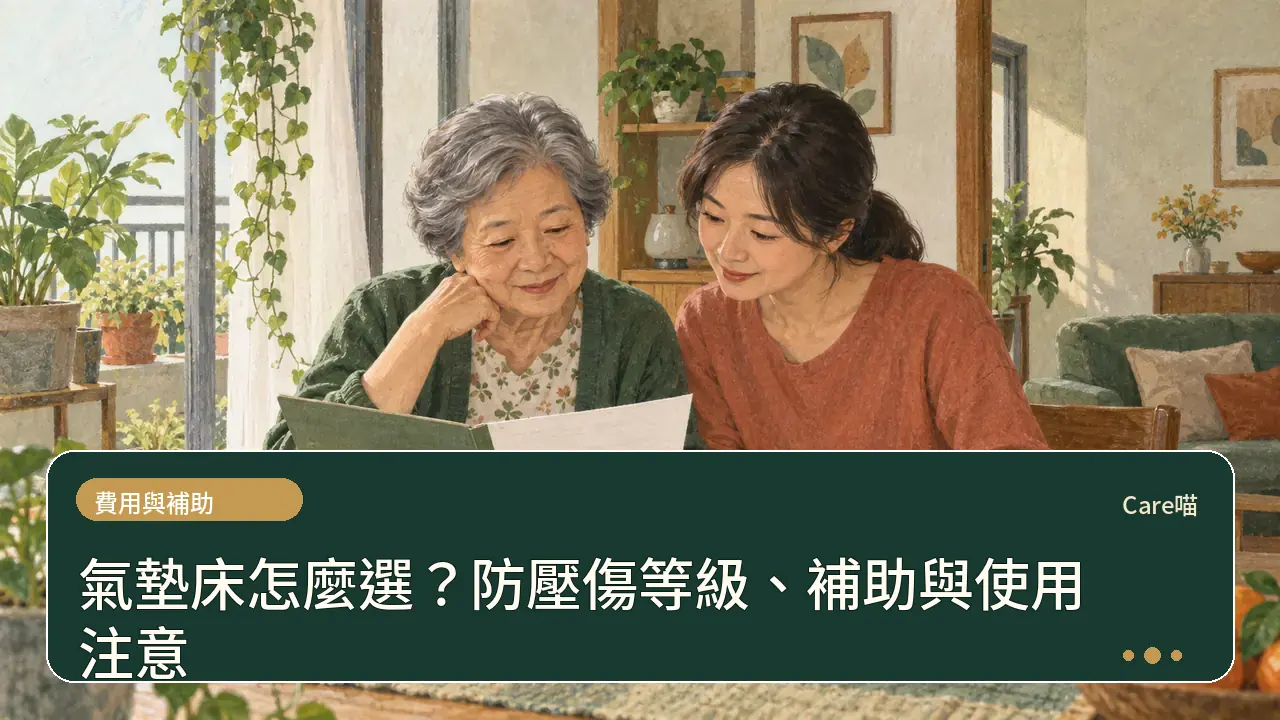 氣墊床怎麼選？防壓傷等級、補助與使用注意主題插畫