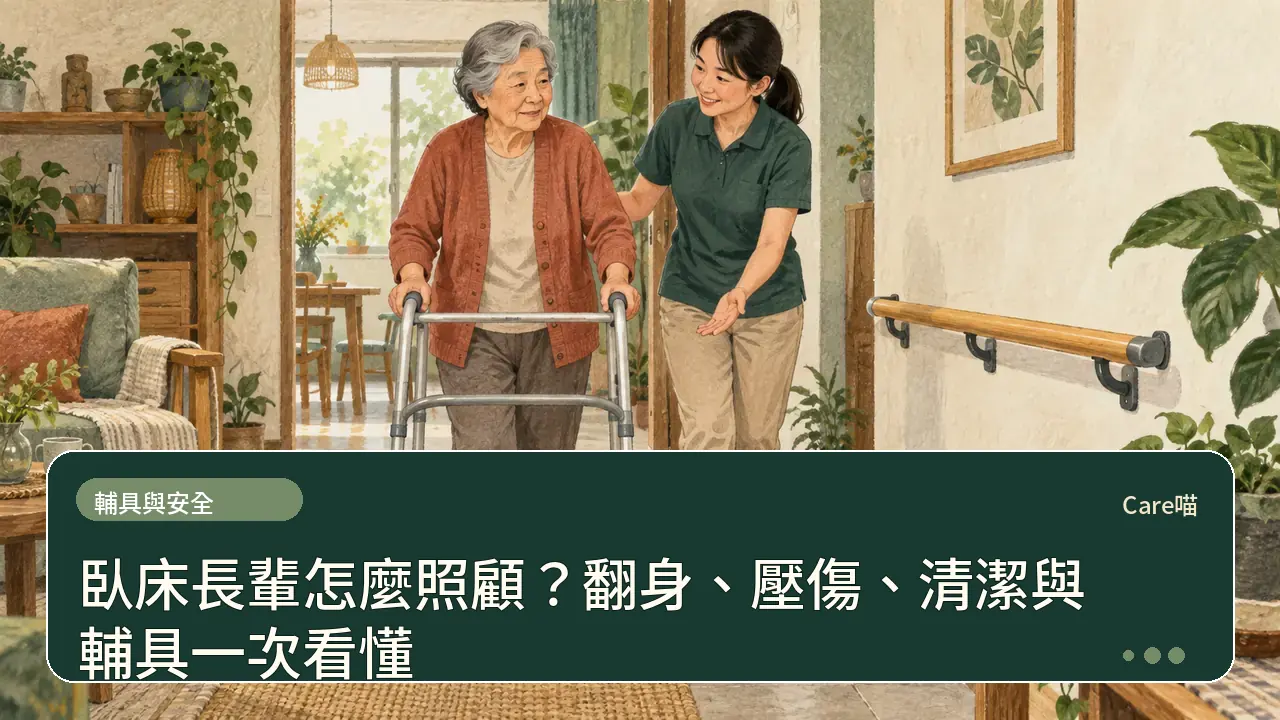 臥床長輩怎麼照顧？翻身、壓傷、清潔與輔具一次看懂主題插畫