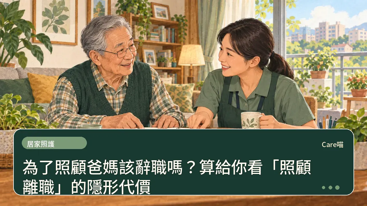 為了照顧爸媽該辭職嗎？算給你看「照顧離職」的隱形代價主題插畫