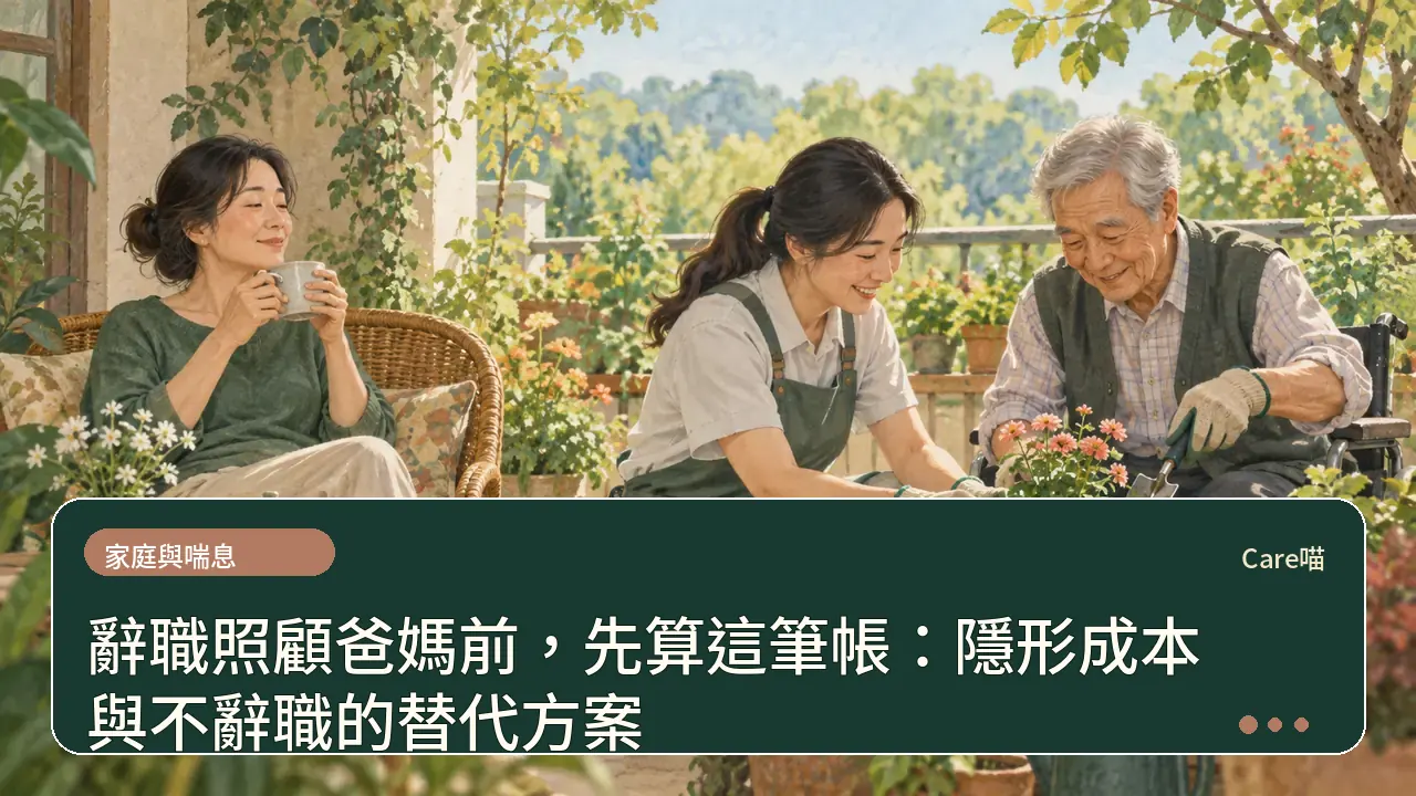 辭職照顧爸媽前,先算這筆帳:隱形成本與不辭職的替代方案主題插畫