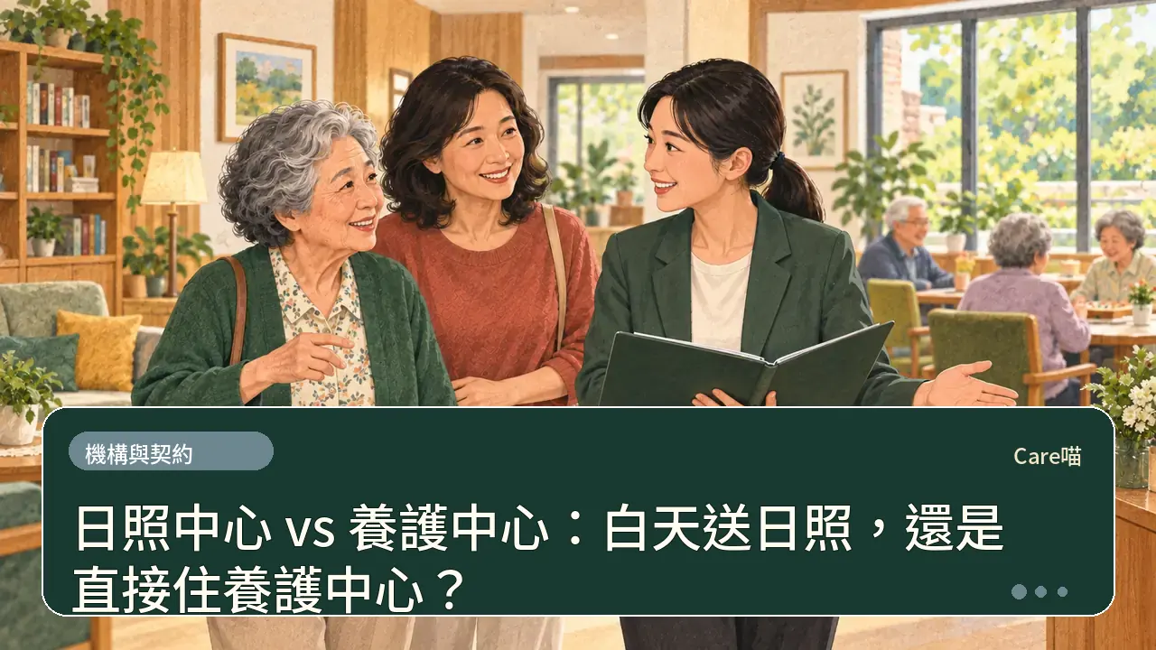 日照中心 vs 養護中心：白天送日照，還是直接住養護中心？主題插畫