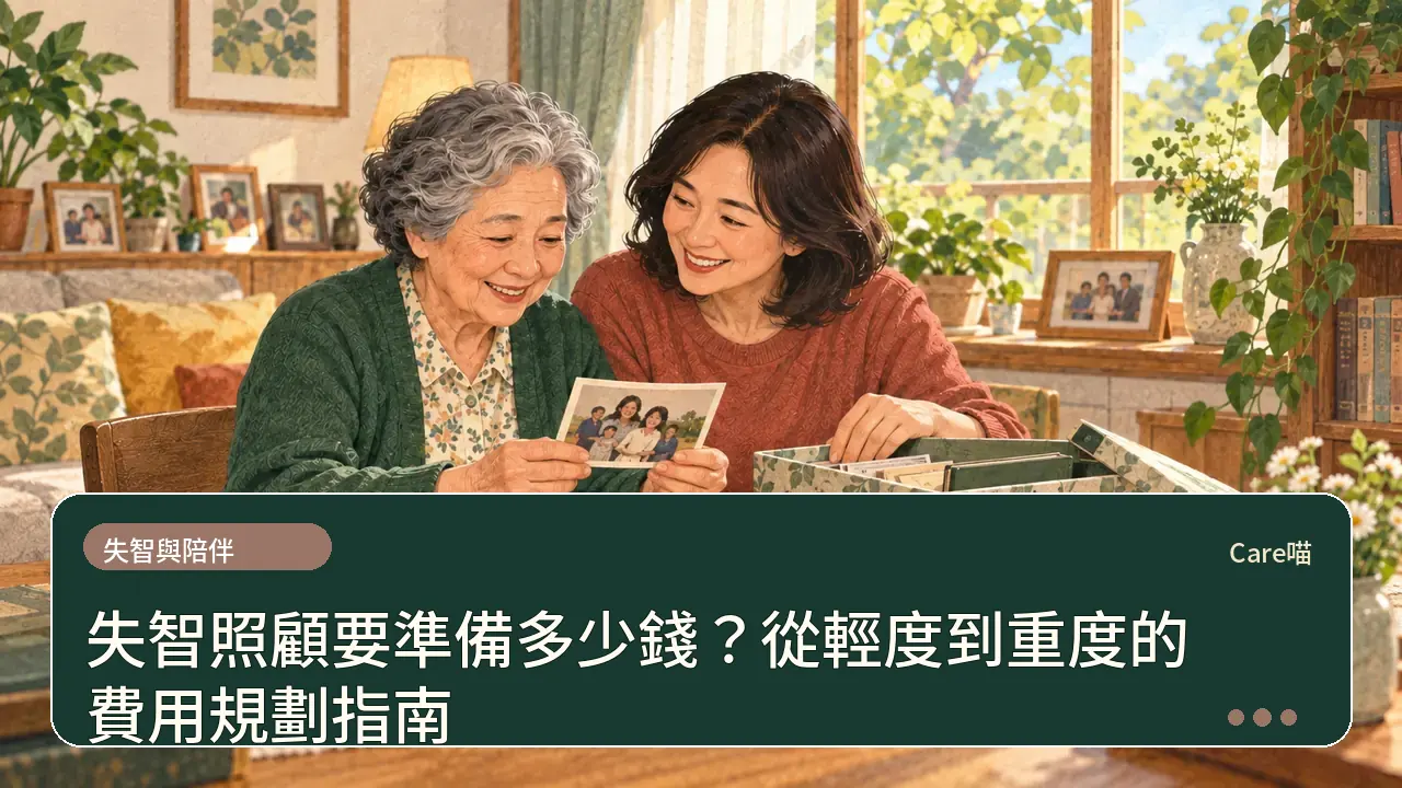失智照顧要準備多少錢？從輕度到重度的費用規劃指南主題插畫