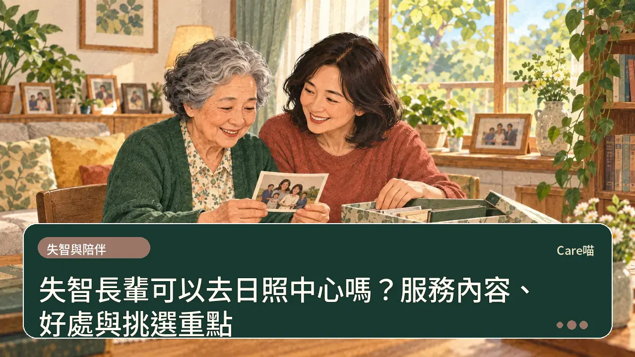 失智長輩可以去日照中心嗎？服務內容、好處與挑選重點主題插畫