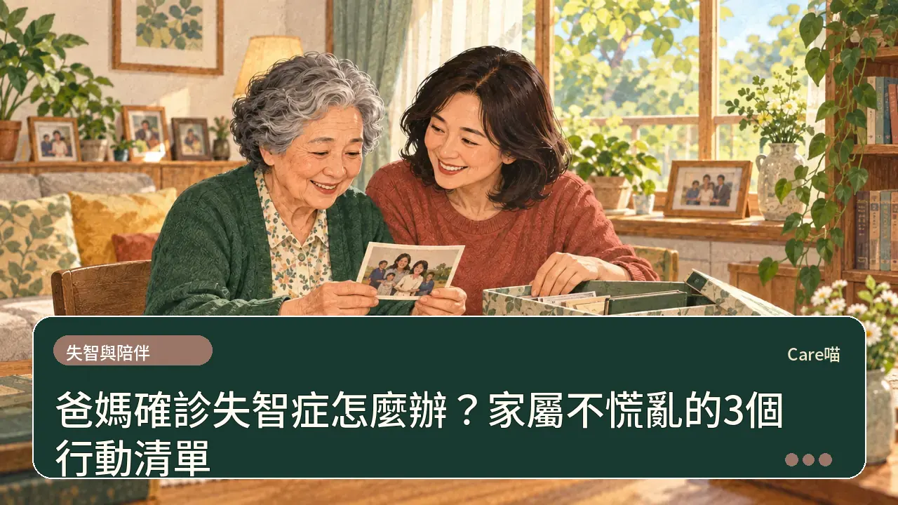 爸媽確診失智症怎麼辦？家屬不慌亂的3個行動清單主題插畫