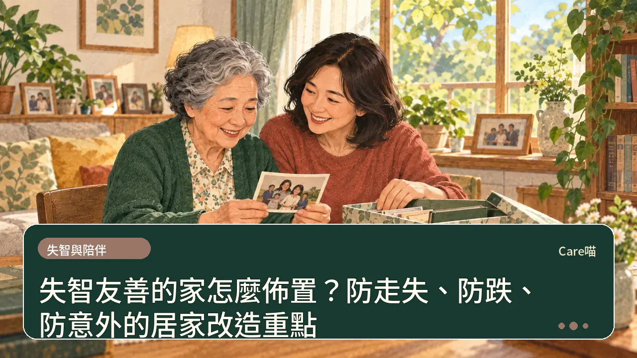 失智友善的家怎麼佈置？防走失、防跌、防意外的居家改造重點主題插畫