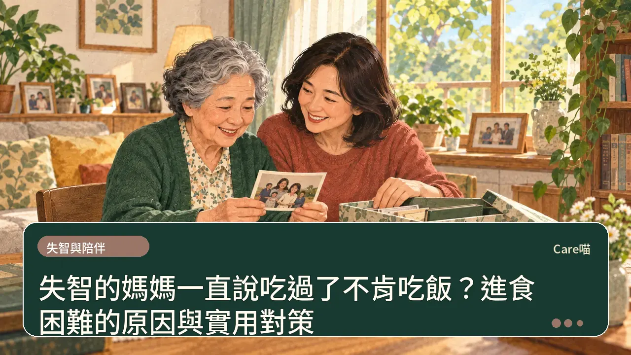 失智的媽媽一直說吃過了不肯吃飯？進食困難的原因與實用對策主題插畫