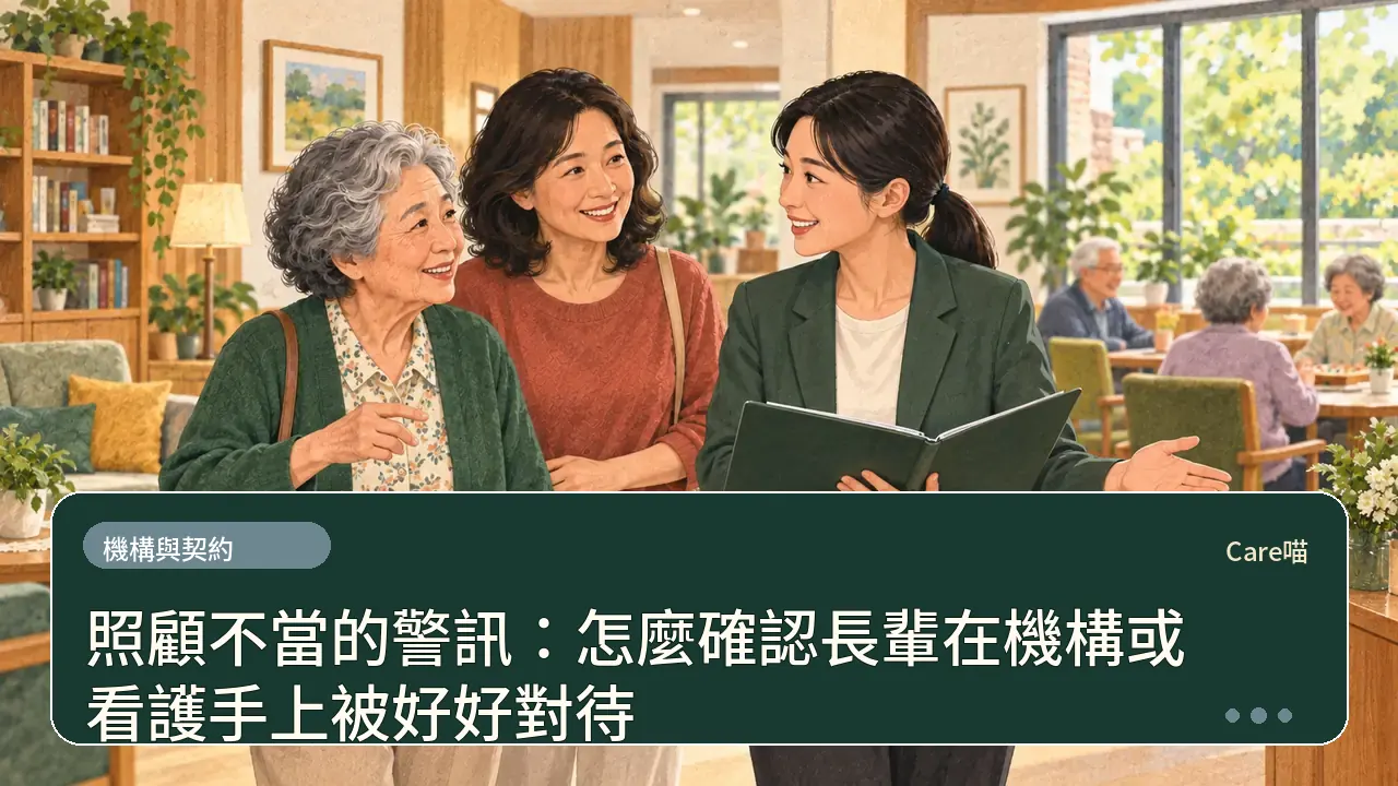 照顧不當的警訊：怎麼確認長輩在機構或看護手上被好好對待主題插畫