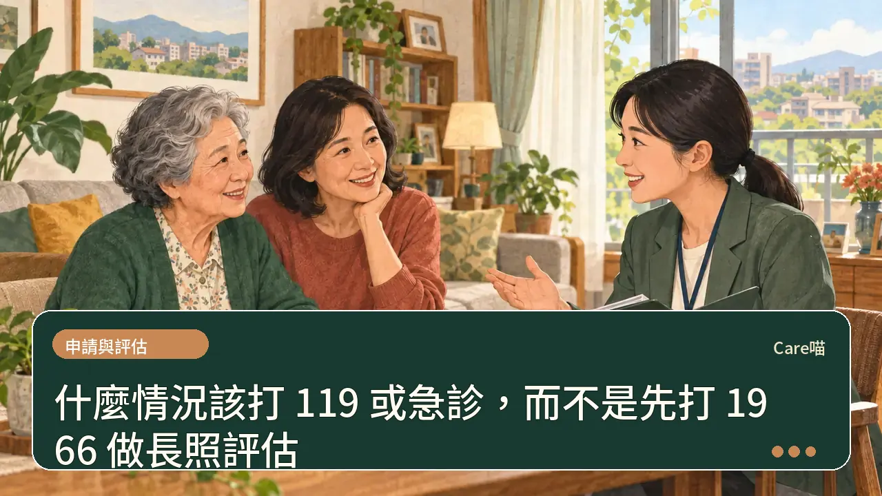 什麼情況該打 119 或急診，而不是先打 1966 做長照評估主題插畫
