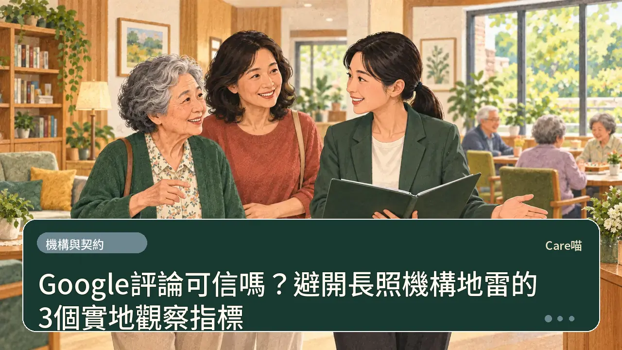 Google評論可信嗎？避開長照機構地雷的3個實地觀察指標主題插畫