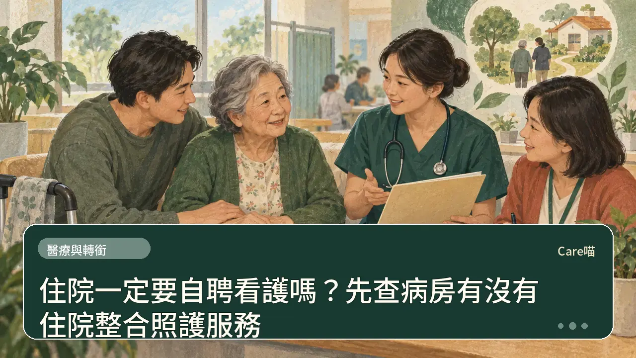 住院一定要自聘看護嗎?先查病房有沒有住院整合照護服務主題插畫