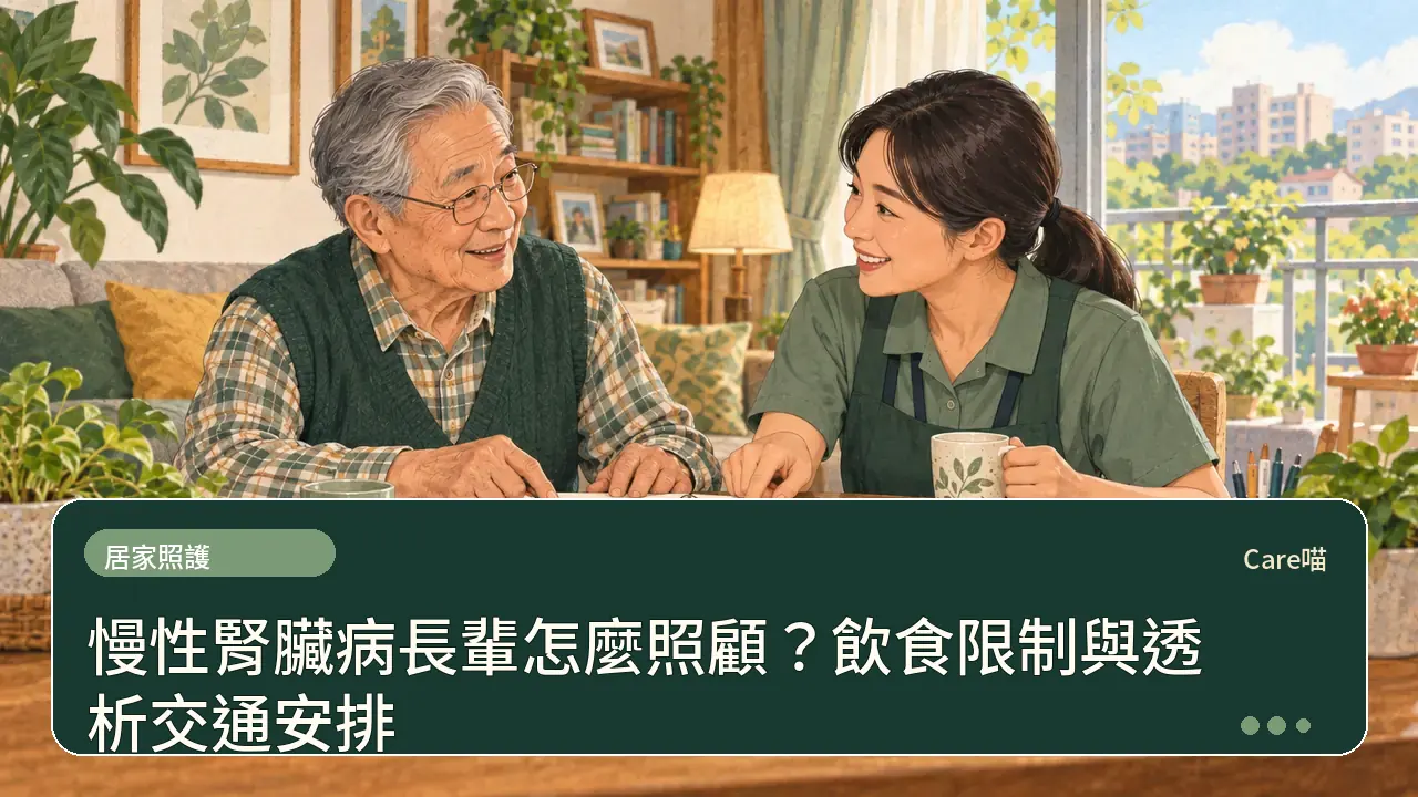 慢性腎臟病長輩怎麼照顧？飲食限制與透析交通安排主題插畫