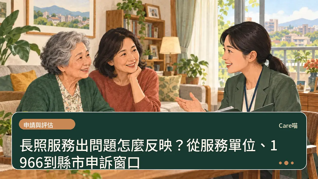 長照服務出問題怎麼反映？從服務單位、1966到縣市申訴窗口主題插畫