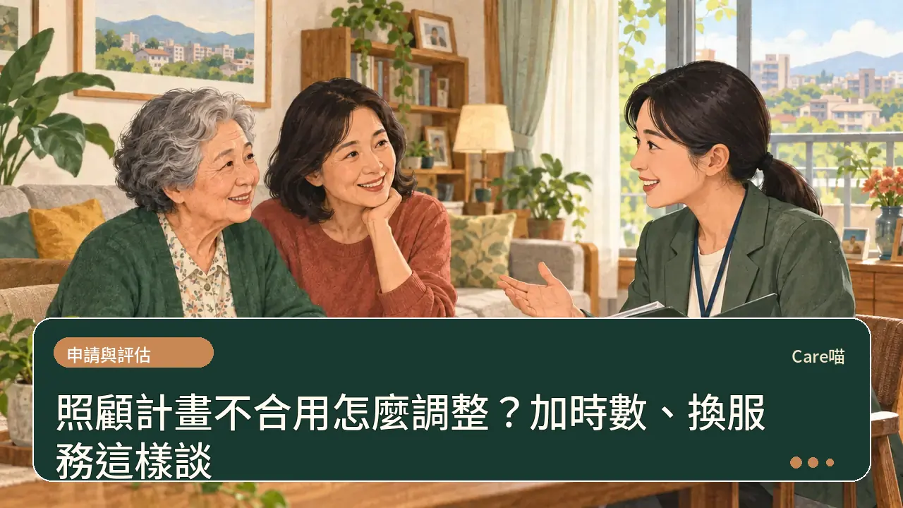 照顧計畫不合用怎麼調整？加時數、換服務這樣談主題插畫