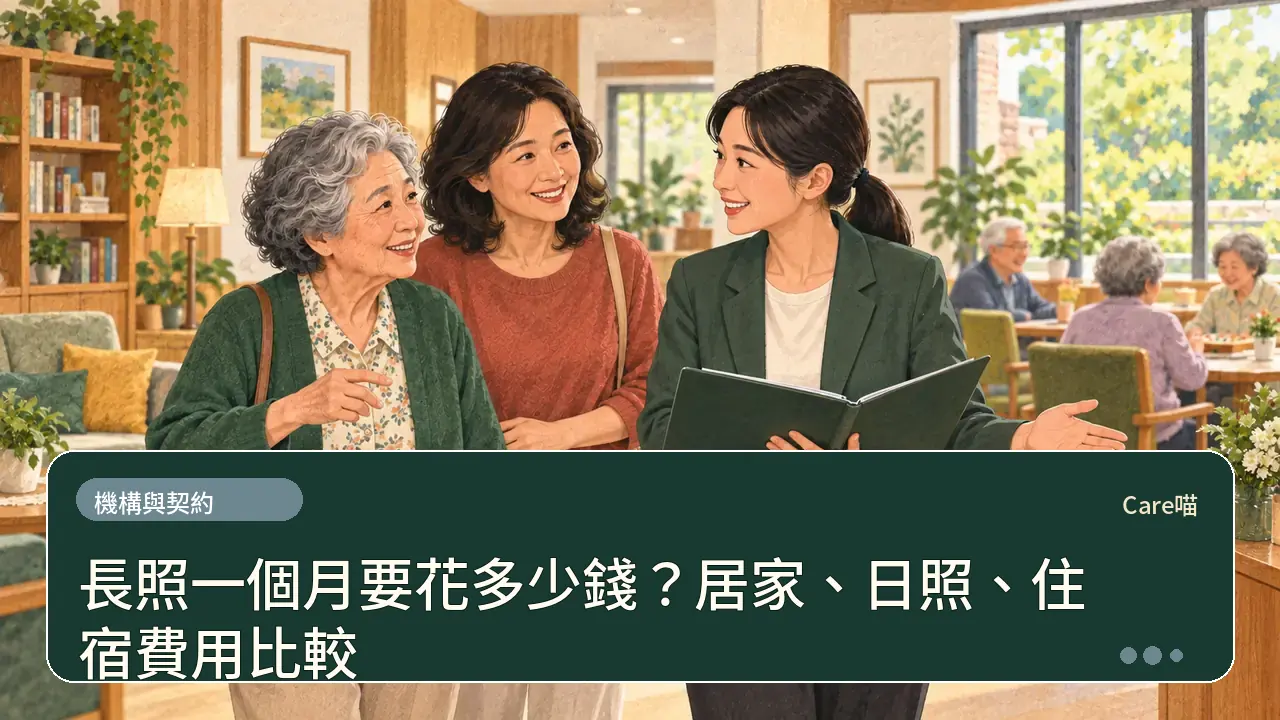 長照一個月要花多少錢？居家、日照、住宿費用比較主題插畫