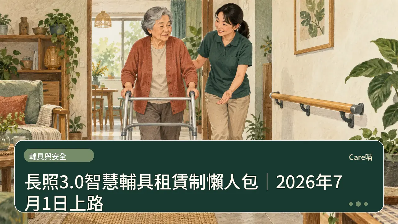 長照3.0智慧輔具租賃制懶人包｜2026年7月1日上路主題插畫