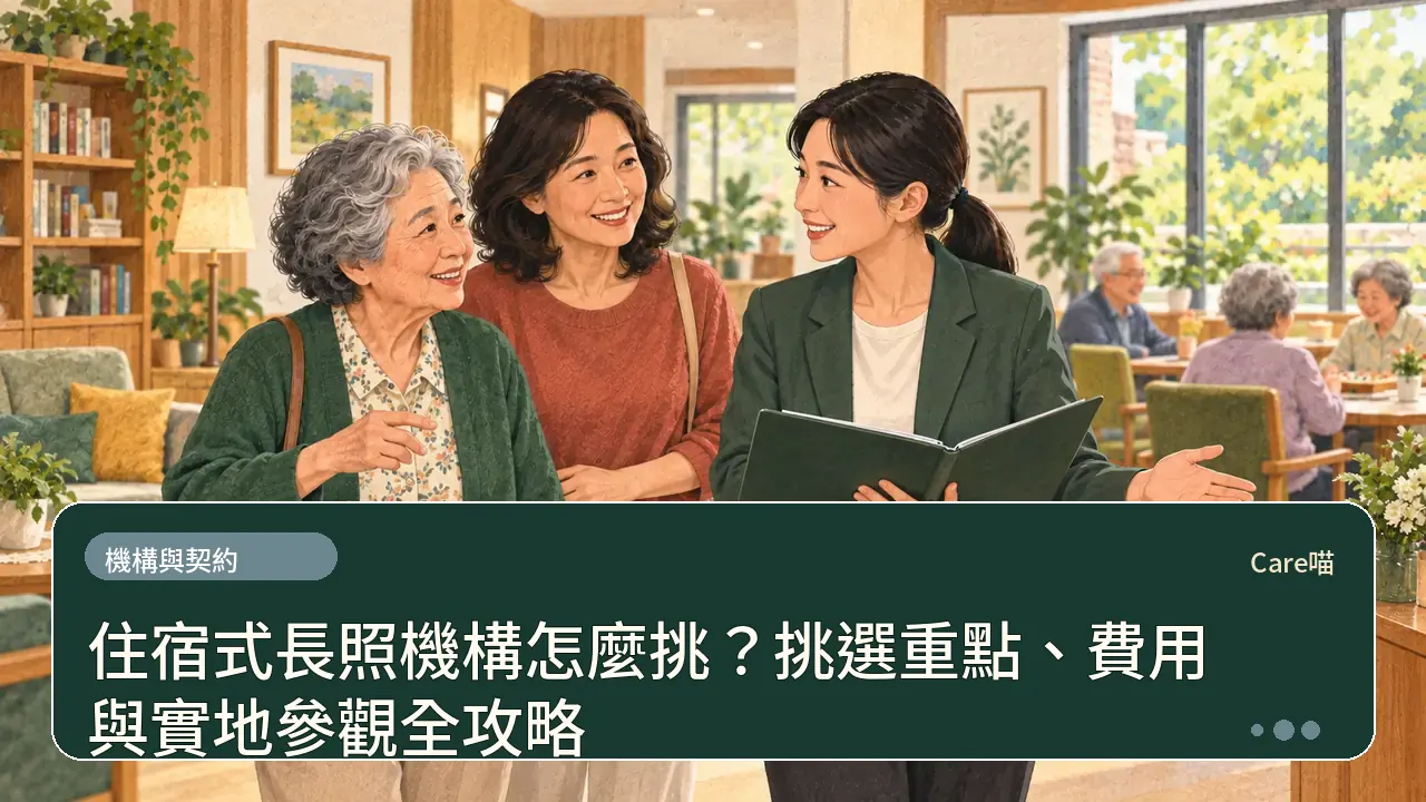 住宿式長照機構怎麼挑？挑選重點、費用與實地參觀全攻略主題插畫