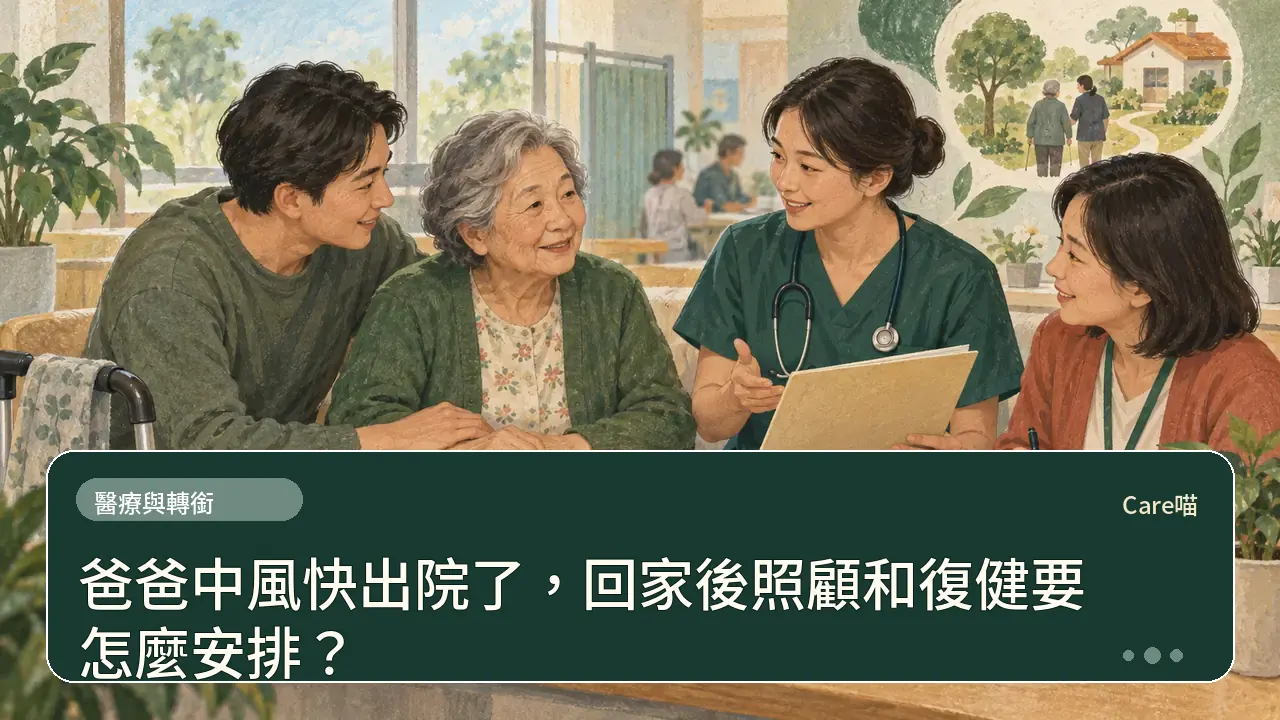 爸爸中風快出院了，回家後照顧和復健要怎麼安排？主題插畫