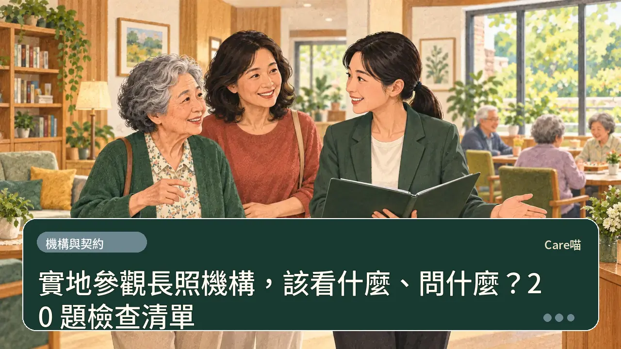 實地參觀長照機構，該看什麼、問什麼？20 題檢查清單主題插畫