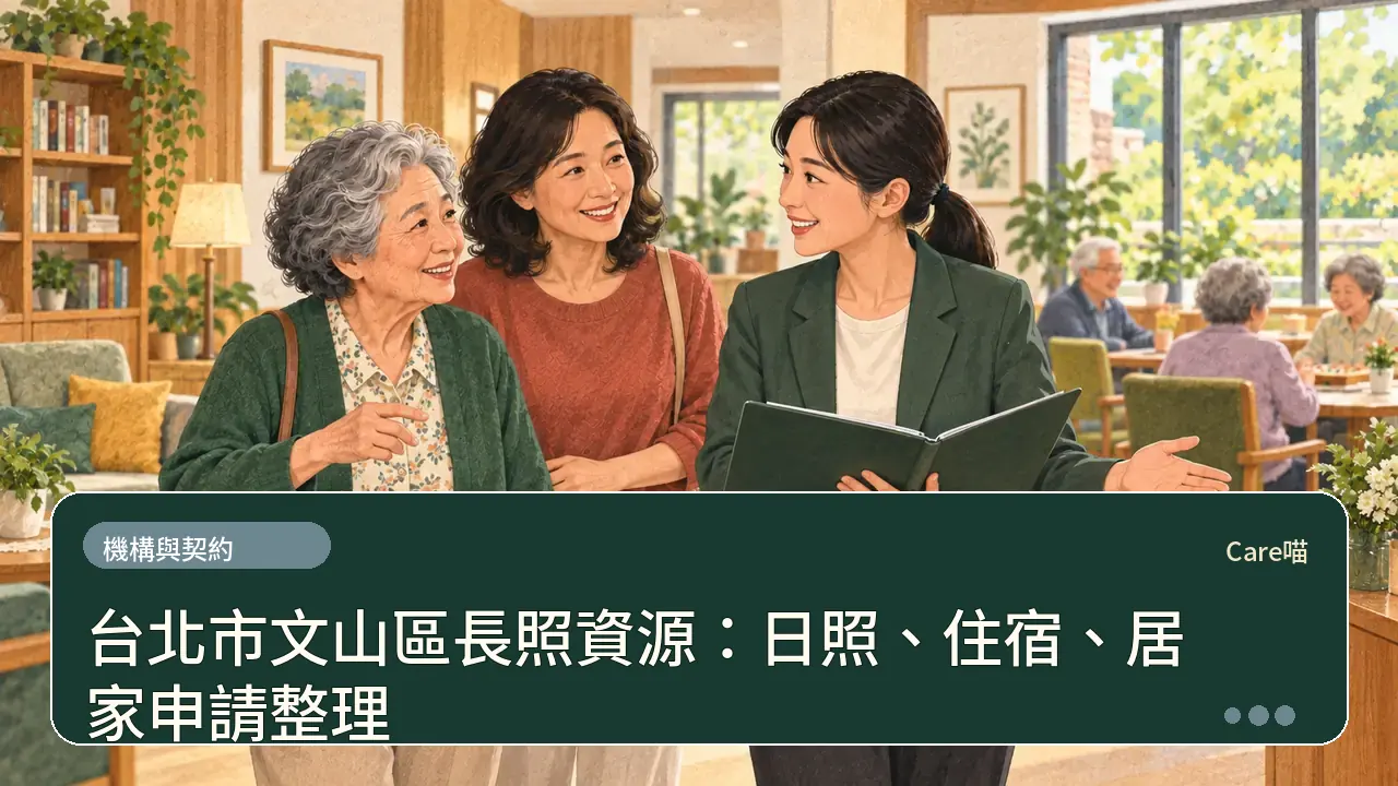 台北市文山區長照資源:日照、住宿、居家申請整理主題插畫